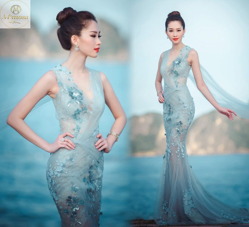 Váy đầm chất chất tafta xanh ngọc cổ V dáng xòe V2609  Mydu Design kèm  ảnh thật  Thời trang thiết kế Mydu