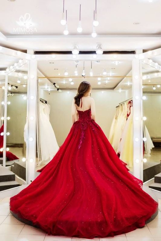 Váy cưới nhung đỏ xòe lớn (PDPL-M10) – M.O.T Bridal – For Love, For Life